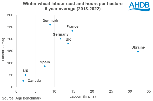 Graoh to show labour cost and hours per hectare 5 yr average